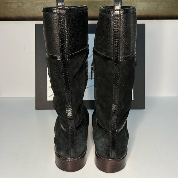 Tory Burch Boots Black Leather Suede Mid Calf Side Zip Logo Women’s Size 8.5 - Picture 7 of 16
